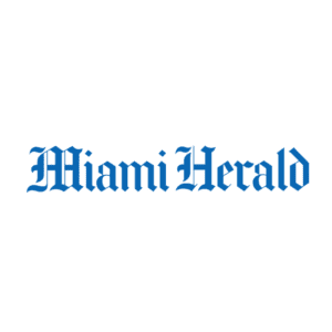 A blue and white logo of the miami herald.