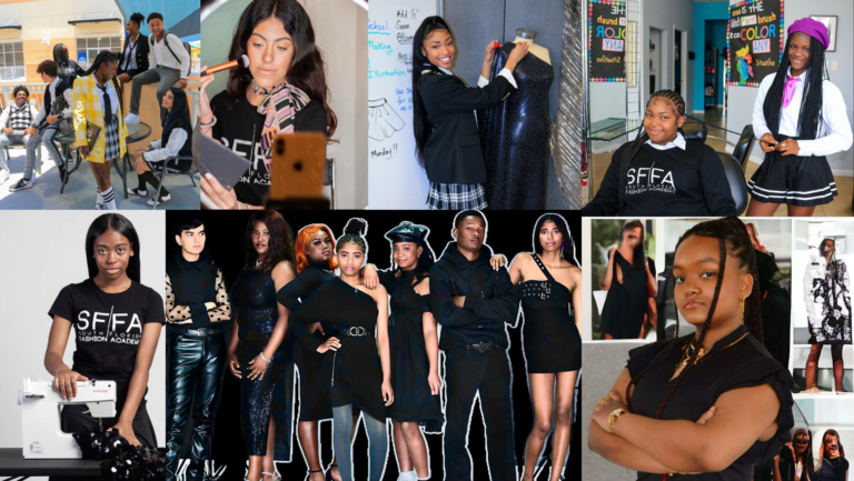 A collage of photos with women in black outfits.